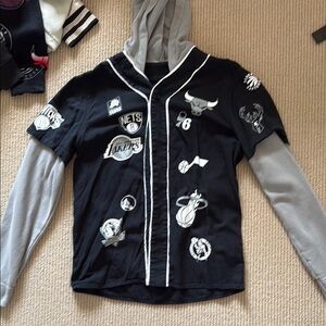 Black Button up with NBA Logos